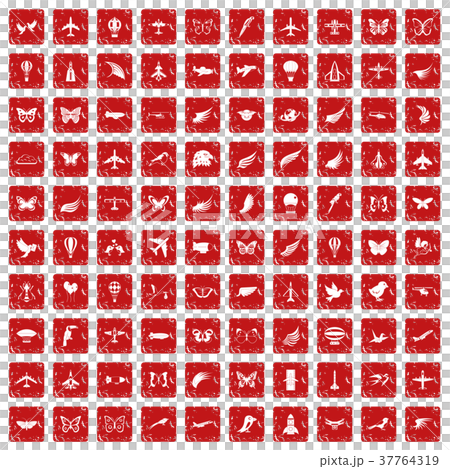 100 fly icons set grunge red 37764319