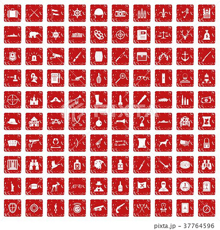 100 guns icons set grunge red 37764596