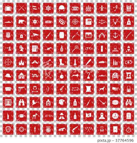 100 guns icons set grunge red 37764596