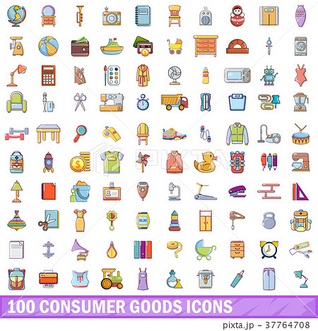 100 consumer goods icons set, cartoon style 37764708