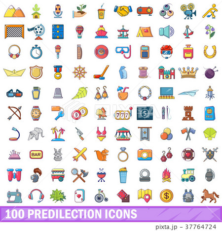 100 predilection icons set, cartoon style 37764724