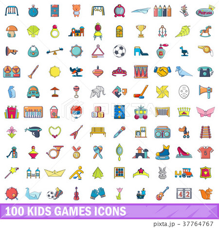 100 kids games icons set, cartoon style 100 kids games icons set, cartoon style 37764767