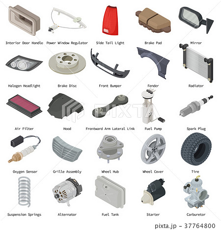Car parts icons set, isometric style Car parts icons set, isometric style 37764800