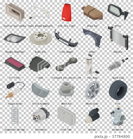 Car parts icons set, isometric style Car parts icons set, isometric style 37764800
