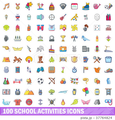 100 school activities icons set, cartoon style 100 school activities icons set, cartoon style 37764824
