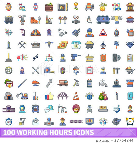 100 working hours icons set, cartoon style 37764844
