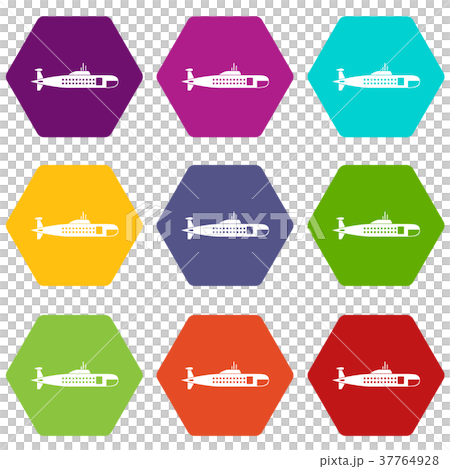 Military submarine icon set color hexahedron Military submarine icon set color hexahedron 37764928