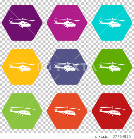 Military helicopter icon set color hexahedron Military helicopter icon set color hexahedron 37764930