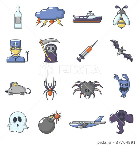 Fears phobias icons set, cartoon style Fears phobias icons set, cartoon style 37764991