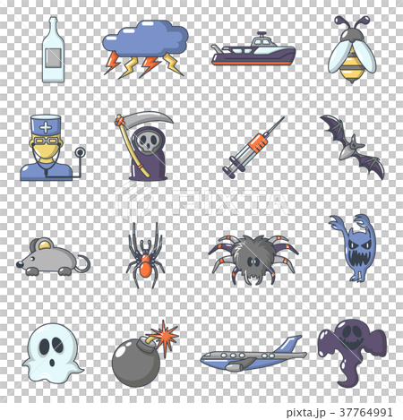 Fears phobias icons set, cartoon style Fears phobias icons set, cartoon style 37764991