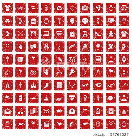 100 heart icons set grunge red 37765027