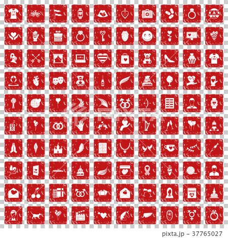 100 heart icons set grunge red 37765027