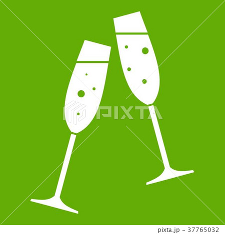 Two glasses of champagne icon green 37765032