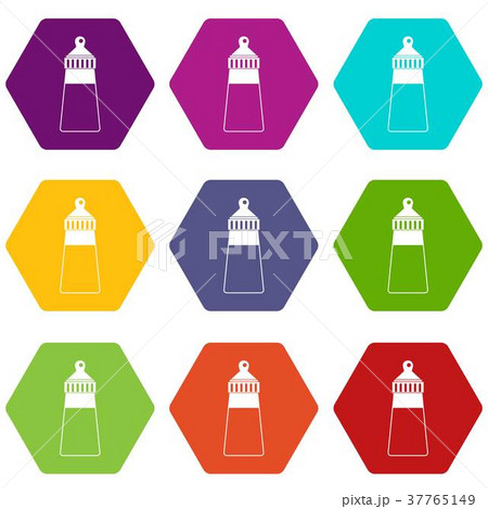 Baby milk bottle icon set color hexahedron 37765149