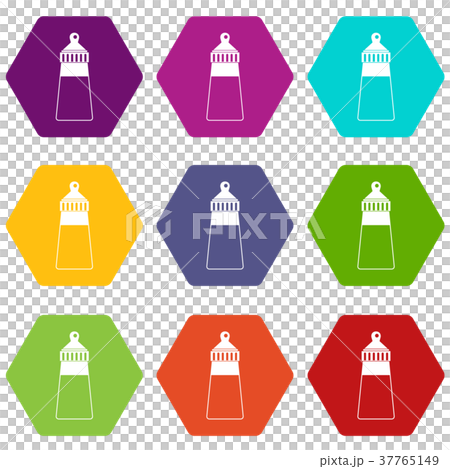 Baby milk bottle icon set color hexahedron 37765149