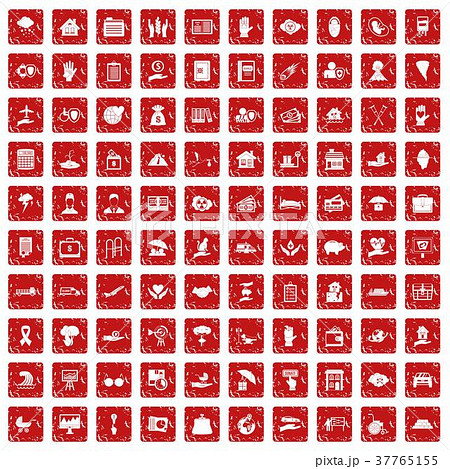 100 insurance icons set grunge red 37765155