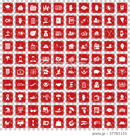 100 insurance icons set grunge red 37765155