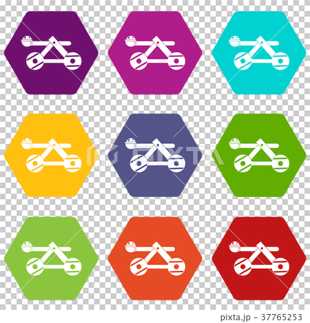 Ancient wooden catapult icon set color hexahedron Ancient wooden catapult icon set color hexahedron 37765253