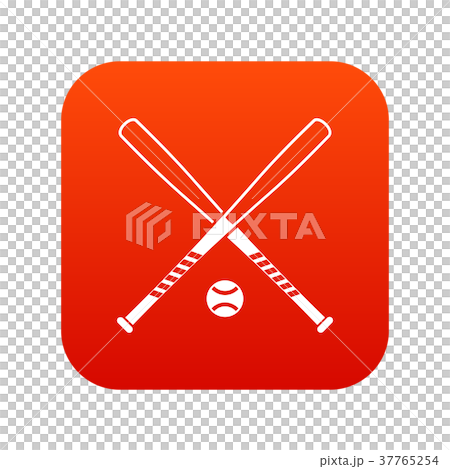 Crossed baseball bats and ball icon digital red 37765254