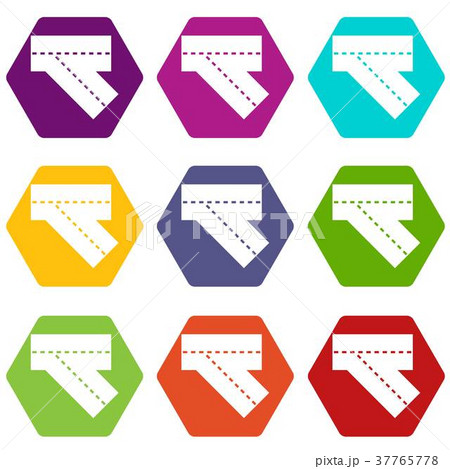 Turn road icon set color hexahedron 37765778