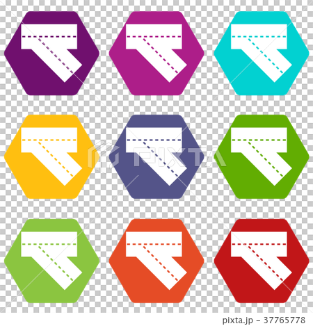Turn road icon set color hexahedron 37765778