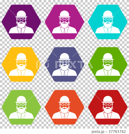 Orthodox jew icon set color hexahedron Orthodox jew icon set color hexahedron 37765782