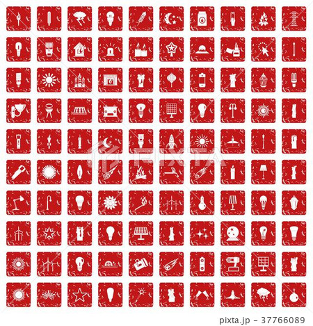 100 light source icons set grunge red 37766089
