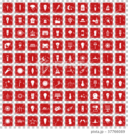 100 light source icons set grunge red 37766089