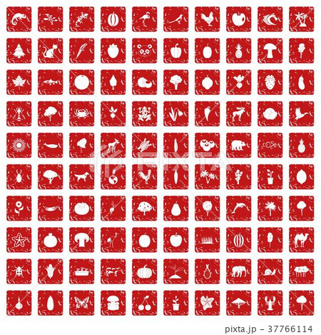 100 live nature icons set grunge red 37766114