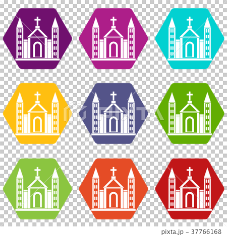 Christian catholic church building icon set color hexahedron 37766168