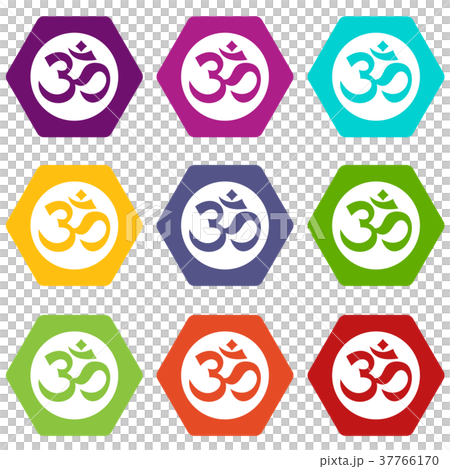 Symbol Aum icon set color hexahedron Symbol Aum icon set color hexahedron 37766170