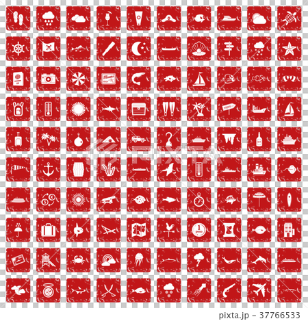 100 marine environment icons set grunge red 100 marine environment icons set grunge red 37766533