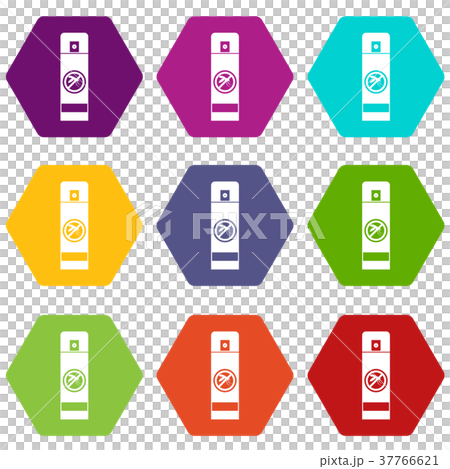 Mosquito spray icon set color hexahedron 37766621