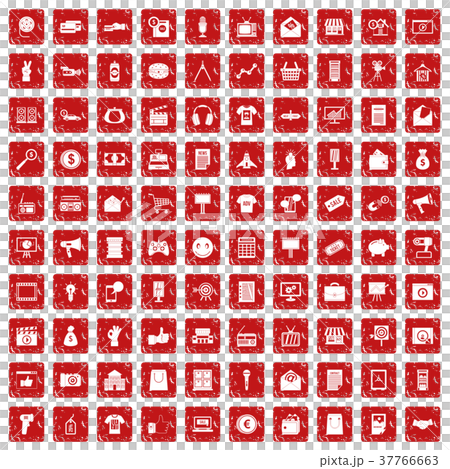 100 marketing icons set grunge red 37766663