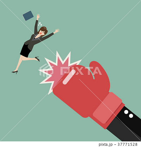 Business woman punched by her boss big hand Business woman punched by her boss big hand 37771528