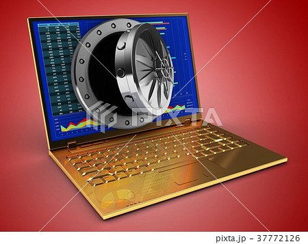 3d illustration of computer with opened vault door 37772126