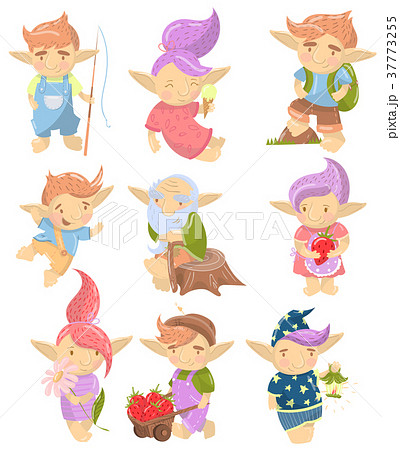 Cute troll characters set, funny creatures with 37773255