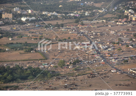 インドのプシュカル 山頂のヒンドゥー寺院から見たラクダ祭の街並み インドのプシュカル 山頂のヒンドゥー寺院から見たラクダ祭の街並み 37773991