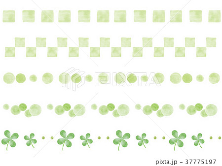 水彩風 スクエア ドット 四つ葉のクローバー ライン グリーンのイラスト素材