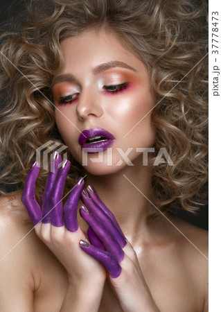 Beautiful blonde girl with curls and art creative 37778473