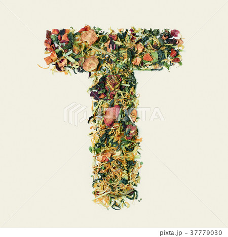 Tea leaf with flowers and fruits, letter T on 37779030