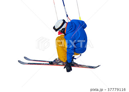 A sportsman practicing snow kiting jumping 37779116
