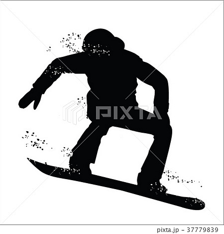 Black silhouette of snowboarder isolated 37779839
