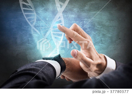 DNA chains flow from smart watch. 37780377