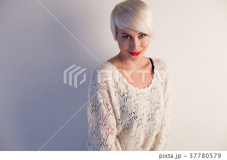 Portrait of beautiful blonde girls with short hair Portrait of beautiful blonde girls with short hair 37780579