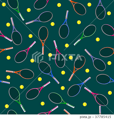 Tennis racket and ball on dark blue background. 37785415