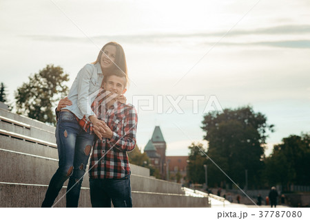 Happy couple in love. Emotional portrait. They are 37787080