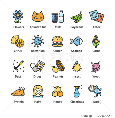 Allergens Signs Color Thin Line Icon Set. Vector 37787721
