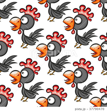 Seamless pattern with cute cartoon cocks. 37790470
