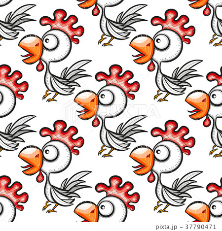 Seamless pattern with cute cartoon cocks. 37790471